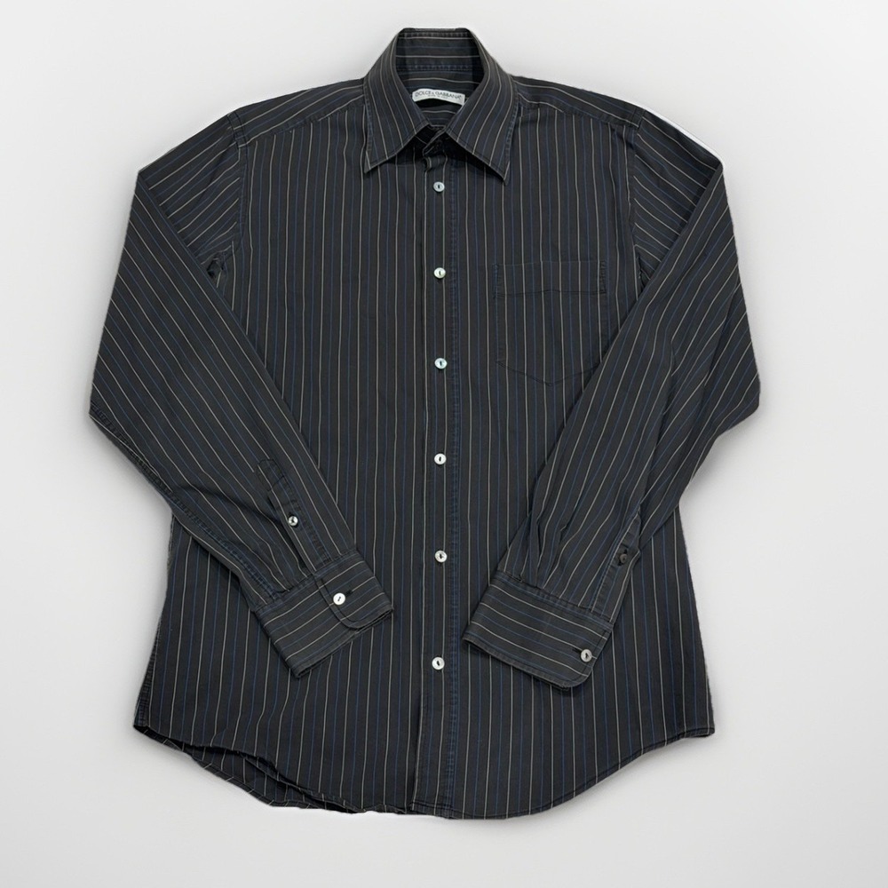 Dolce & Gabbana Mens Black‎ Pin Stripe Dress Shirt Made in Italy 16.5/42